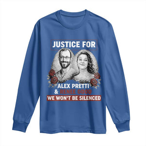 Justice for Alex Pretti and Renee Good Long Sleeve Shirt We Won’t Be Silenced Minnesota Resistance Protest TS02 Royal Blue Print Your Wear