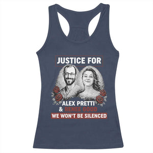 Justice for Alex Pretti and Renee Good Racerback Tank Top We Won’t Be Silenced Minnesota Resistance Protest TS02 Navy Print Your Wear