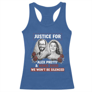 Justice for Alex Pretti and Renee Good Racerback Tank Top We Won’t Be Silenced Minnesota Resistance Protest TS02 Royal Blue Print Your Wear