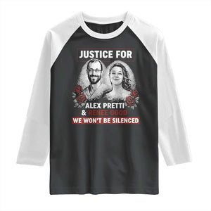 Justice for Alex Pretti and Renee Good Raglan Shirt We Won’t Be Silenced Minnesota Resistance Protest TS02 Black White Print Your Wear