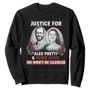 Justice for Alex Pretti and Renee Good Sweatshirt We Won’t Be Silenced Minnesota Resistance Protest TS02 Black Print Your Wear