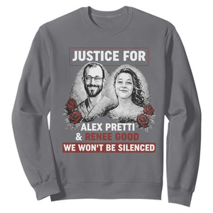 Justice for Alex Pretti and Renee Good Sweatshirt We Won’t Be Silenced Minnesota Resistance Protest TS02 Charcoal Print Your Wear