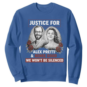 Justice for Alex Pretti and Renee Good Sweatshirt We Won’t Be Silenced Minnesota Resistance Protest TS02 Royal Blue Print Your Wear