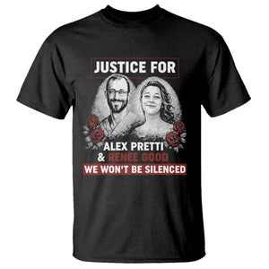 Justice for Alex Pretti and Renee Good T Shirt We Won’t Be Silenced Minnesota Resistance Protest TS02 Black Print Your Wear
