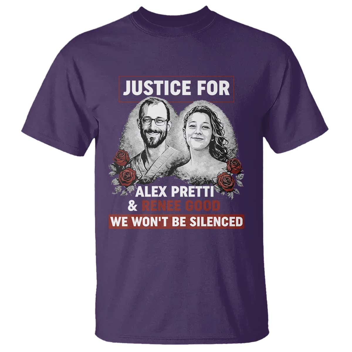 Justice for Alex Pretti and Renee Good T Shirt We Won’t Be Silenced Minnesota Resistance Protest TS02 Purple Print Your Wear
