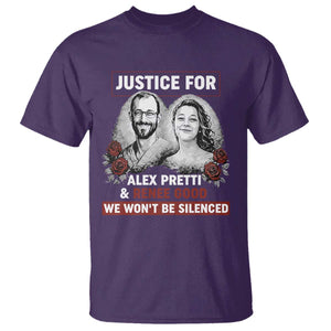 Justice for Alex Pretti and Renee Good T Shirt We Won’t Be Silenced Minnesota Resistance Protest TS02 Purple Print Your Wear