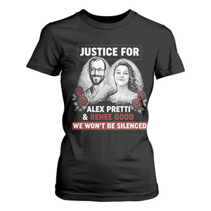 Justice for Alex Pretti and Renee Good T Shirt For Women We Won’t Be Silenced Minnesota Resistance Protest TS02 Black Print Your Wear