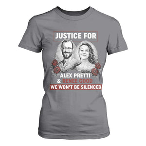 Justice for Alex Pretti and Renee Good T Shirt For Women We Won’t Be Silenced Minnesota Resistance Protest TS02 Charcoal Print Your Wear