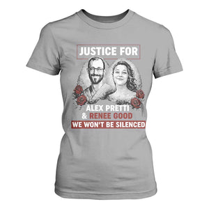 Justice for Alex Pretti and Renee Good T Shirt For Women We Won’t Be Silenced Minnesota Resistance Protest TS02 Sport Gray Print Your Wear
