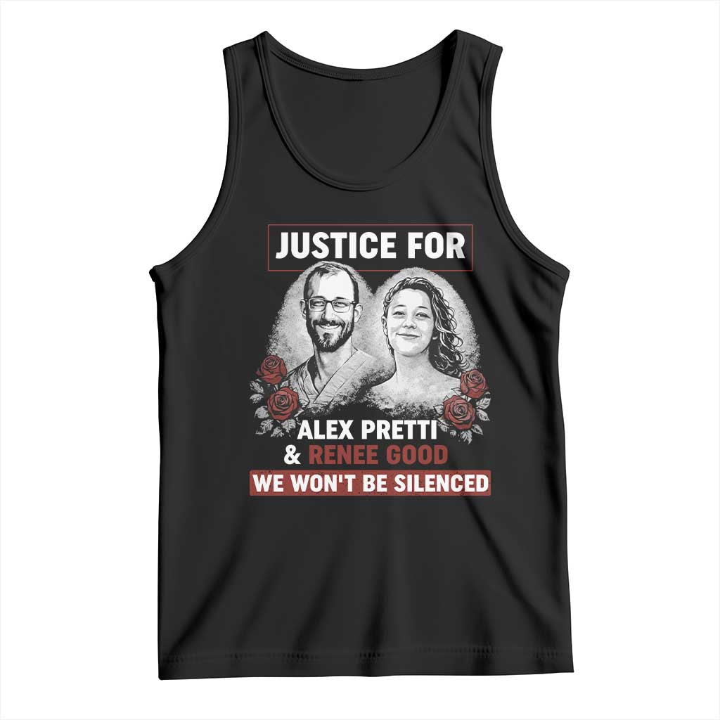 Justice for Alex Pretti and Renee Good Tank Top We Won’t Be Silenced Minnesota Resistance Protest TS02 Black Print Your Wear