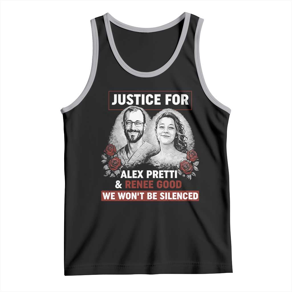Justice for Alex Pretti and Renee Good Tank Top We Won’t Be Silenced Minnesota Resistance Protest TS02 Black Athletic Heather Print Your Wear