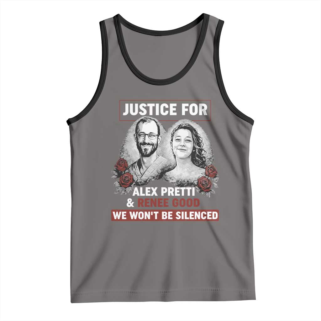Justice for Alex Pretti and Renee Good Tank Top We Won’t Be Silenced Minnesota Resistance Protest TS02 Deep Heather Black Print Your Wear