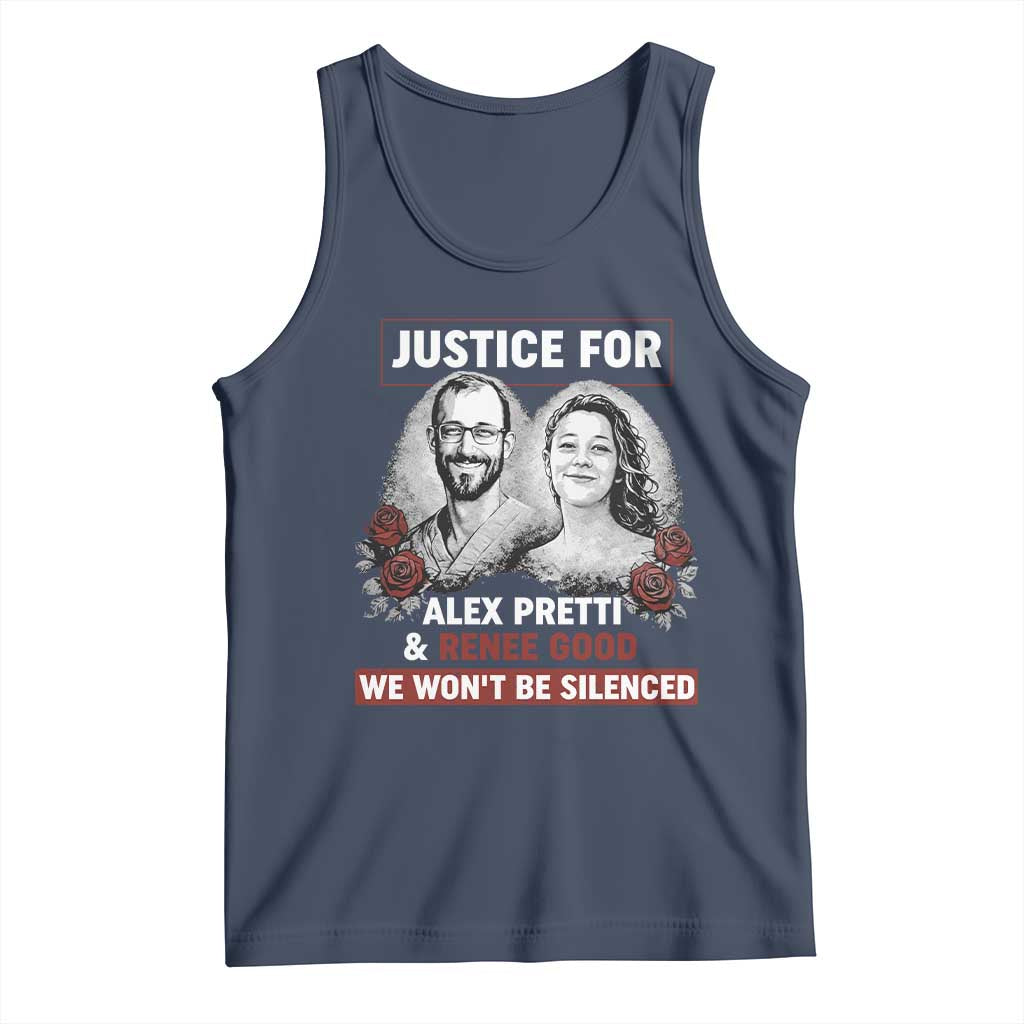 Justice for Alex Pretti and Renee Good Tank Top We Won’t Be Silenced Minnesota Resistance Protest TS02 Navy Print Your Wear