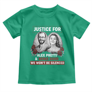 Justice for Alex Pretti and Renee Good Toddler T Shirt We Won’t Be Silenced Minnesota Resistance Protest TS02 Irish Green Print Your Wear