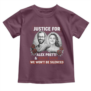 Justice for Alex Pretti and Renee Good Toddler T Shirt We Won’t Be Silenced Minnesota Resistance Protest TS02 Maroon Print Your Wear