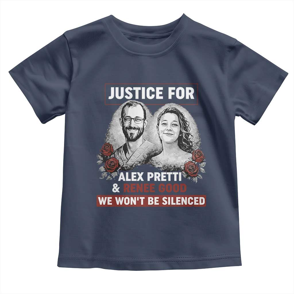 Justice for Alex Pretti and Renee Good Toddler T Shirt We Won’t Be Silenced Minnesota Resistance Protest TS02 Navy Print Your Wear