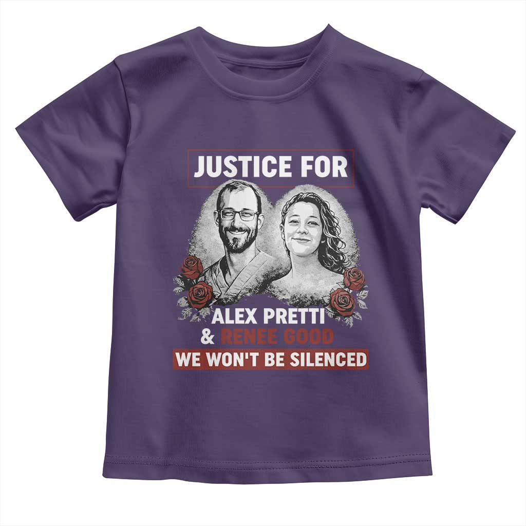 Justice for Alex Pretti and Renee Good Toddler T Shirt We Won’t Be Silenced Minnesota Resistance Protest TS02 Purple Print Your Wear