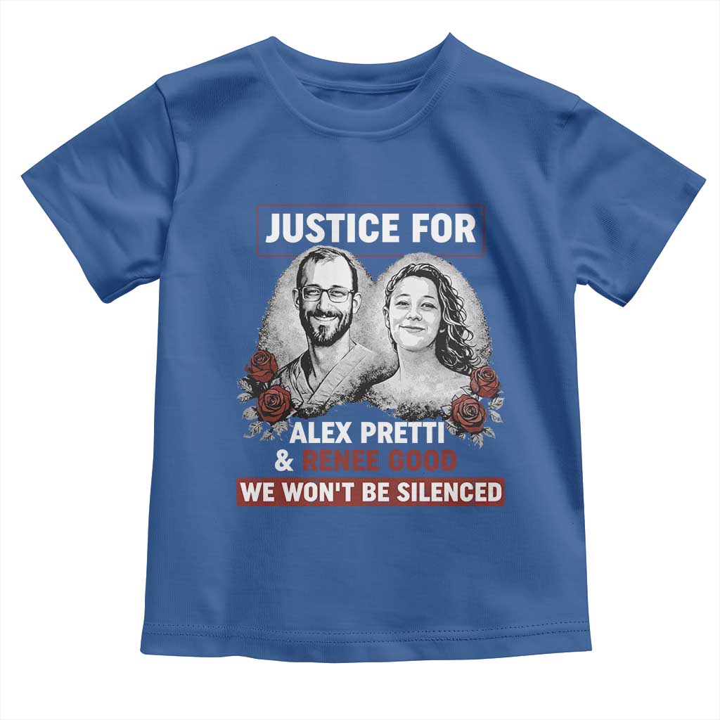 Justice for Alex Pretti and Renee Good Toddler T Shirt We Won’t Be Silenced Minnesota Resistance Protest TS02 Royal Blue Print Your Wear