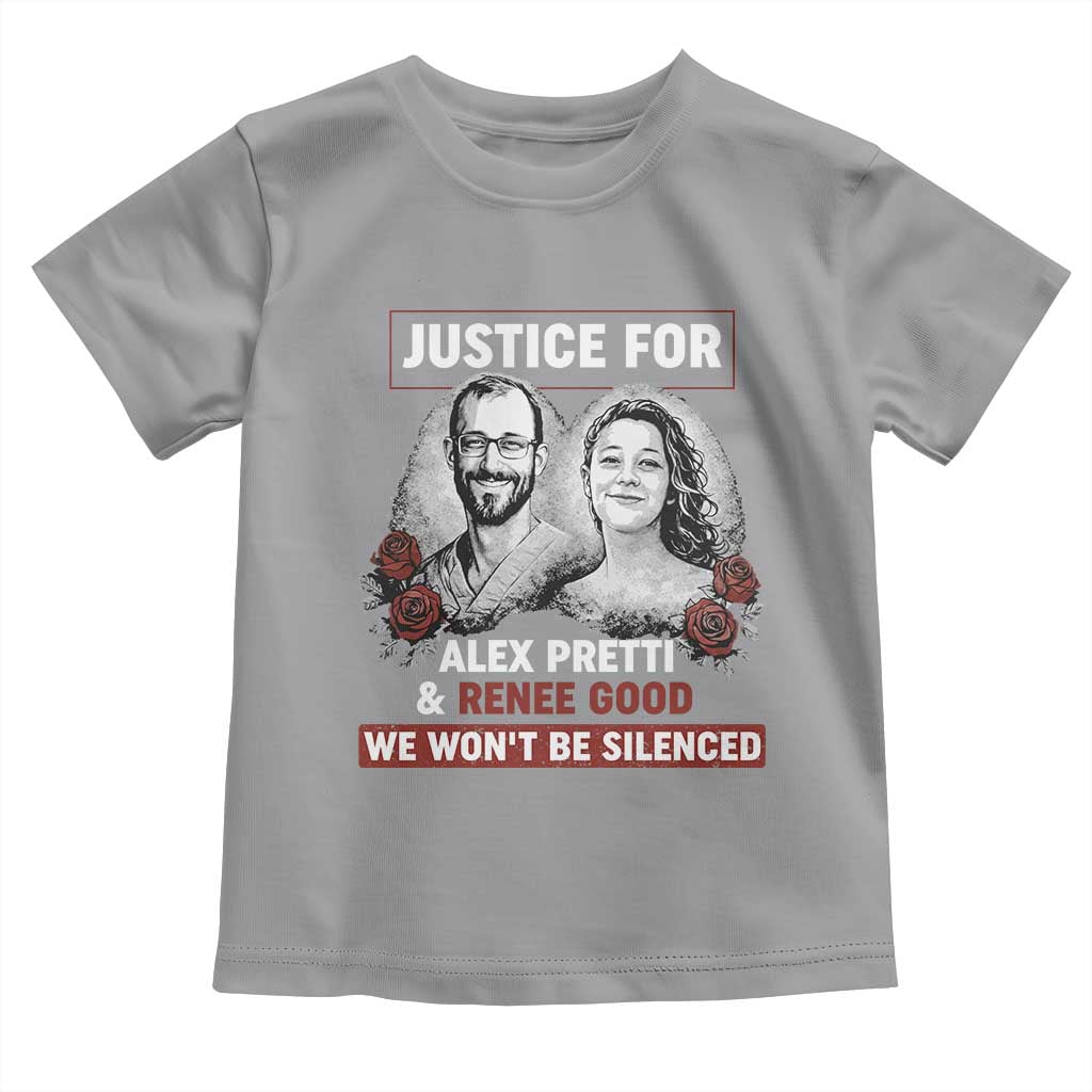Justice for Alex Pretti and Renee Good Toddler T Shirt We Won’t Be Silenced Minnesota Resistance Protest TS02 Sport Gray Print Your Wear