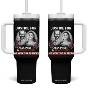 Justice for Alex Pretti and Renee Good Tumbler With Handle We Won’t Be Silenced Minnesota Resistance Protest TS02 One Size: 40 oz Black Print Your Wear