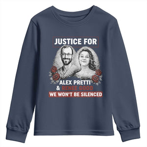 Justice for Alex Pretti and Renee Good Youth Sweatshirt We Won’t Be Silenced Minnesota Resistance Protest TS02 Navy Print Your Wear
