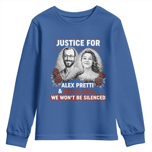 Justice for Alex Pretti and Renee Good Youth Sweatshirt We Won’t Be Silenced Minnesota Resistance Protest TS02 Royal Blue Print Your Wear