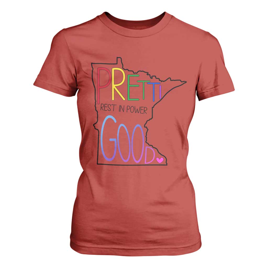 Pretti Good Minnesota Tribute T Shirt For Women Rest in Power Rainbow Memorial TS02 Red Print Your Wear