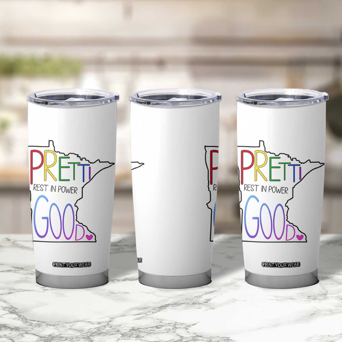 Pretti Good Minnesota Tribute Tumbler Cup Rest in Power Rainbow Memorial TS02 Print Your Wear