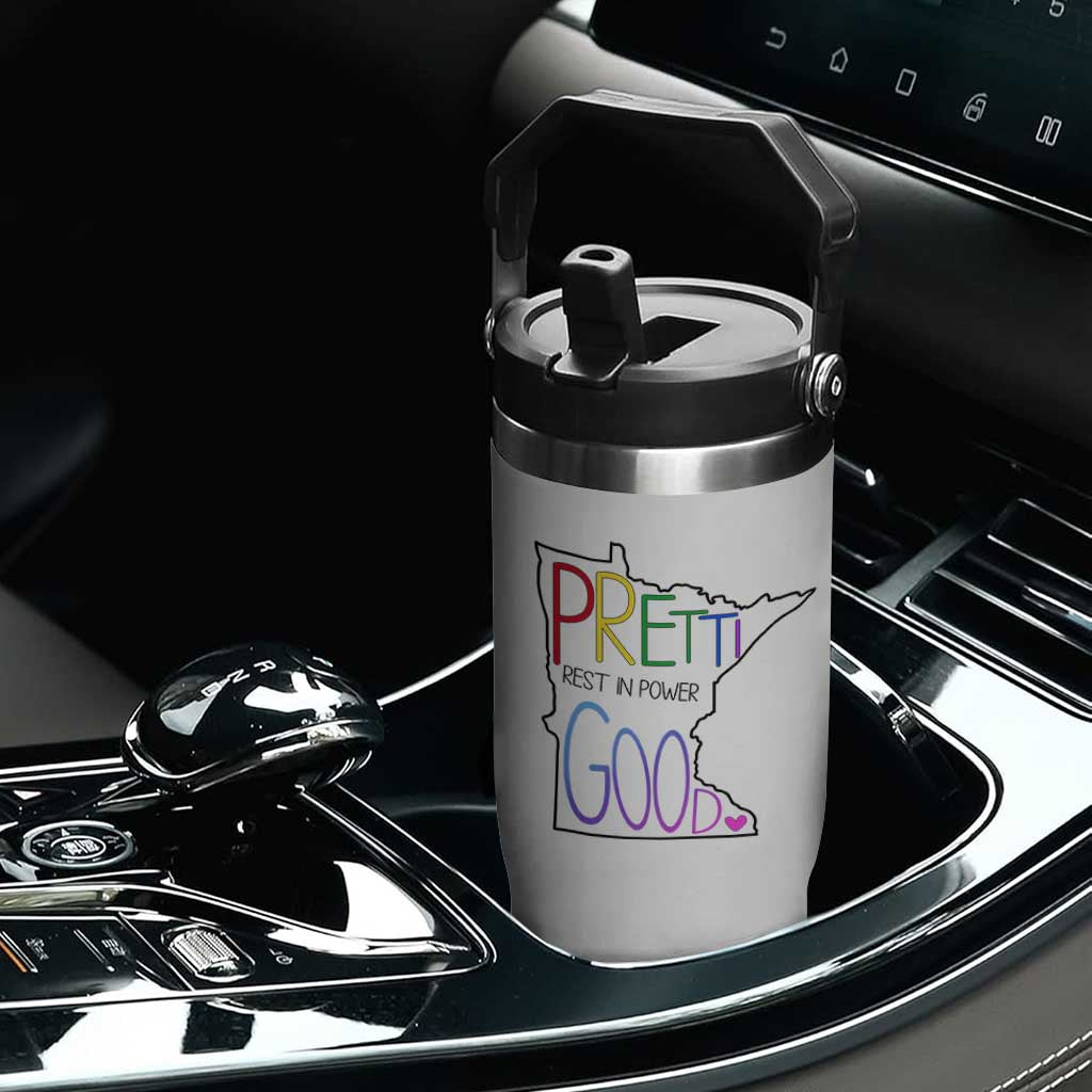 Pretti Good Minnesota Tribute Flip Straw Tumbler Rest in Power Rainbow Memorial TS02 Print Your Wear