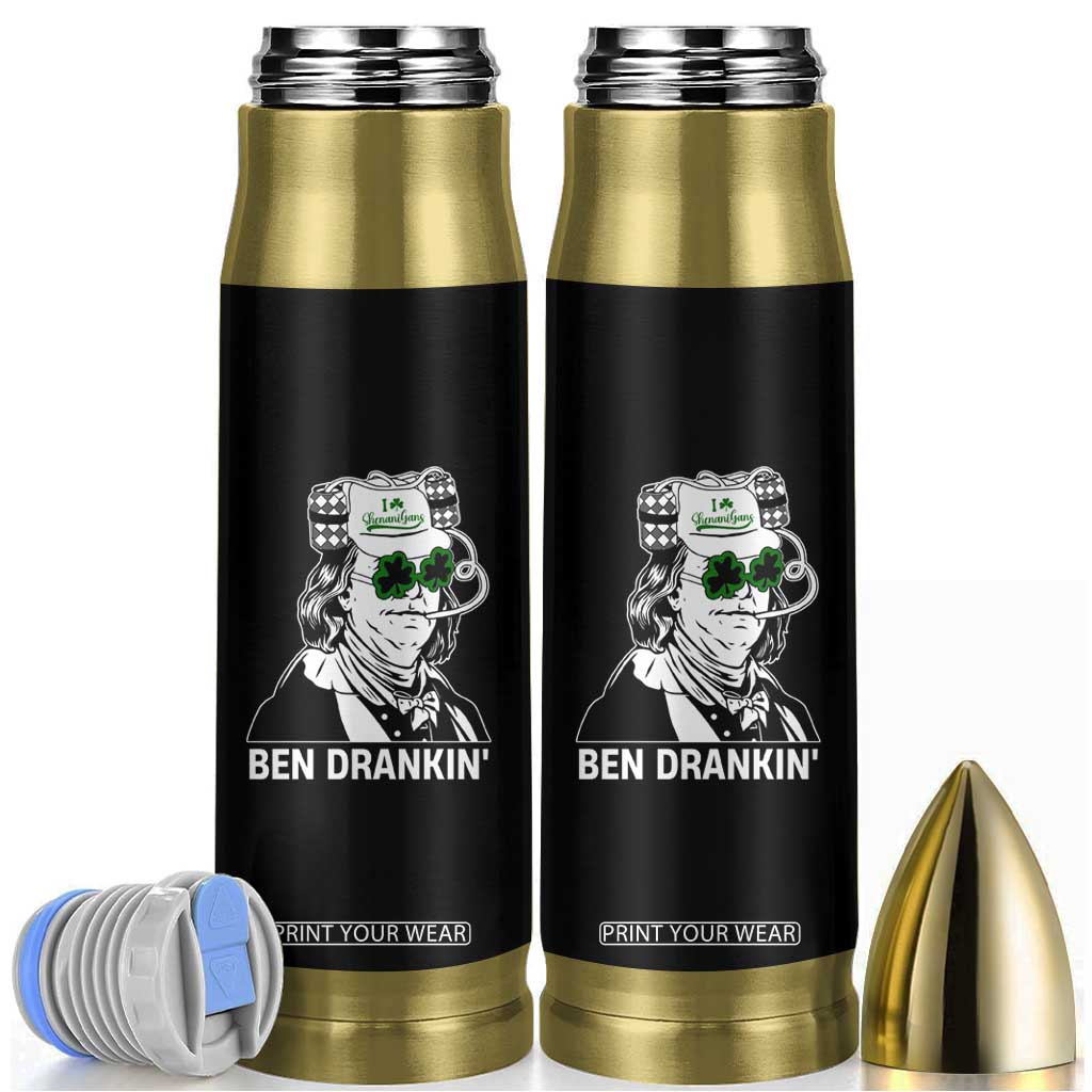 Funny St Patrick's Day Ben Dranking Bullet Tumbler Benjamin Franklin Retro Saint Paddy's Day TS02 Black Print Your Wear