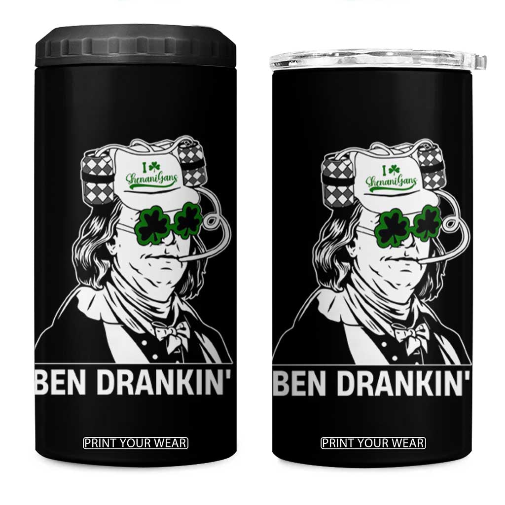 Funny St Patrick's Day Ben Dranking 4 in 1 Can Cooler Tumbler Benjamin Franklin Retro Saint Paddy's Day TS02 One Size: 16 oz Black Print Your Wear
