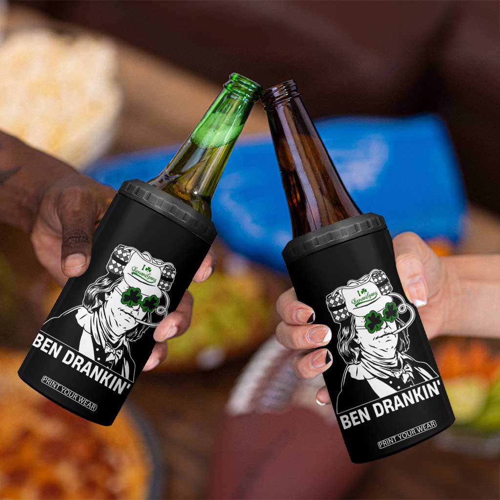 Funny St Patrick's Day Ben Dranking 4 in 1 Can Cooler Tumbler Benjamin Franklin Retro Saint Paddy's Day TS02 Print Your Wear