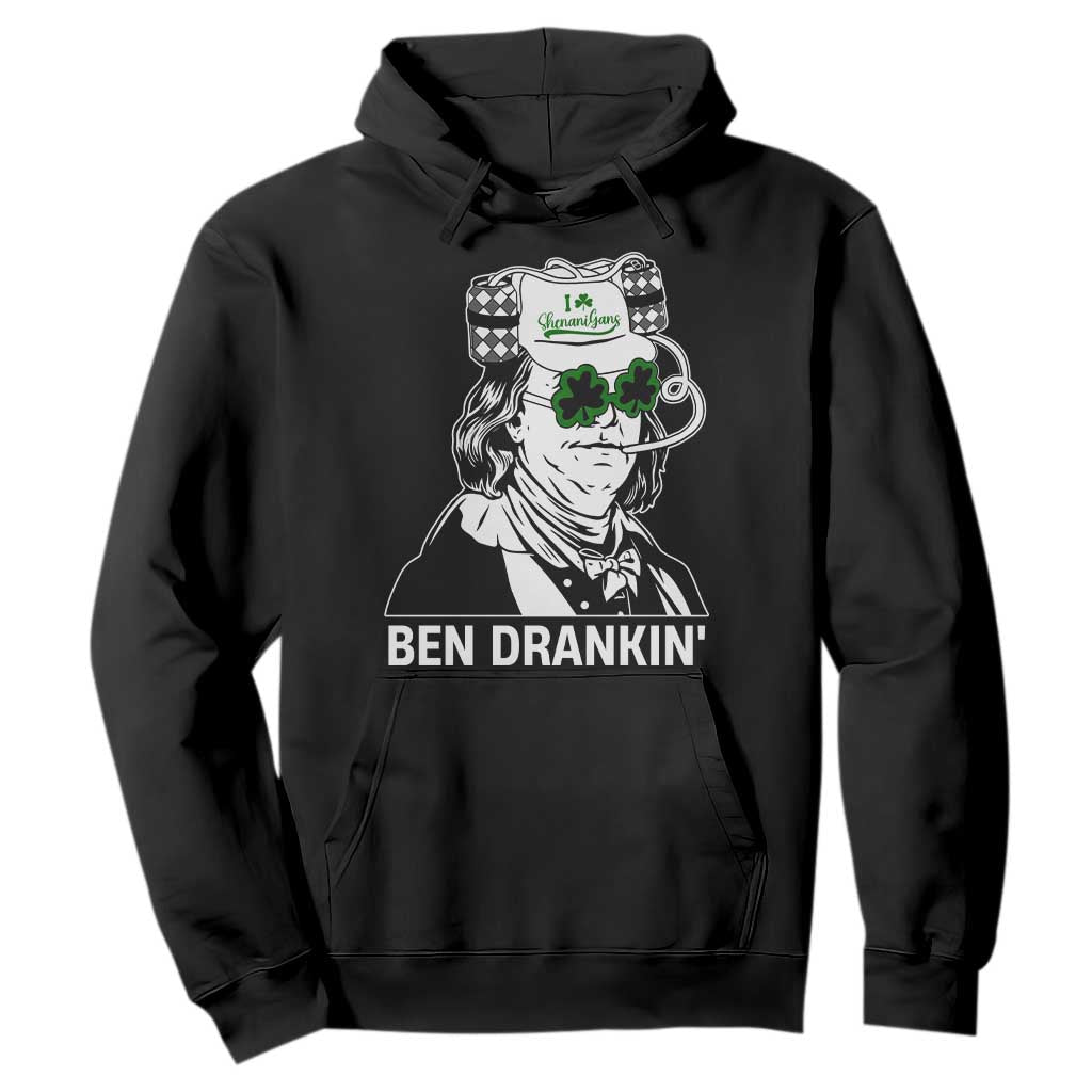 Funny St Patrick's Day Ben Dranking Hoodie Benjamin Franklin Retro Saint Paddy's Day TS02 Black Print Your Wear