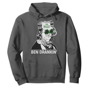Funny St Patrick's Day Ben Dranking Hoodie Benjamin Franklin Retro Saint Paddy's Day TS02 Dark Heather Print Your Wear