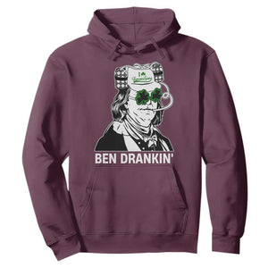 Funny St Patrick's Day Ben Dranking Hoodie Benjamin Franklin Retro Saint Paddy's Day TS02 Maroon Print Your Wear