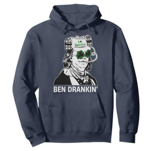 Funny St Patrick's Day Ben Dranking Hoodie Benjamin Franklin Retro Saint Paddy's Day TS02 Navy Print Your Wear