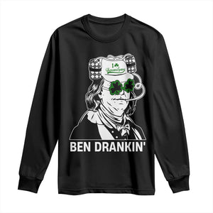 Funny St Patrick's Day Ben Dranking Long Sleeve Shirt Benjamin Franklin Retro Saint Paddy's Day TS02 Black Print Your Wear