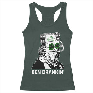 Funny St Patrick's Day Ben Dranking Racerback Tank Top Benjamin Franklin Retro Saint Paddy's Day TS02 Dark Forest Green Print Your Wear