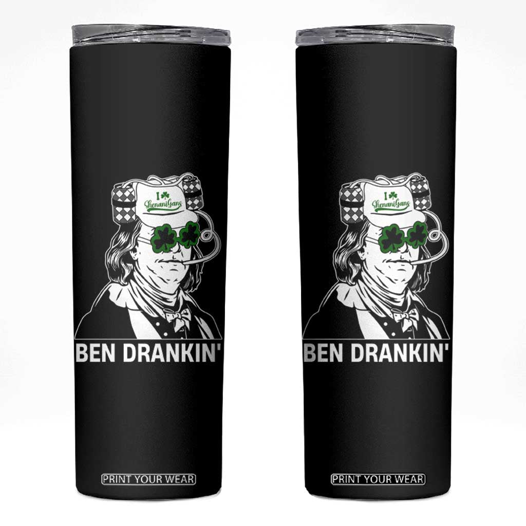 Funny St Patrick's Day Ben Dranking Skinny Tumbler Benjamin Franklin Retro Saint Paddy's Day TS02 Black Print Your Wear