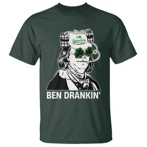Funny St Patrick's Day Ben Dranking T Shirt Benjamin Franklin Retro Saint Paddy's Day TS02 Dark Forest Green Print Your Wear