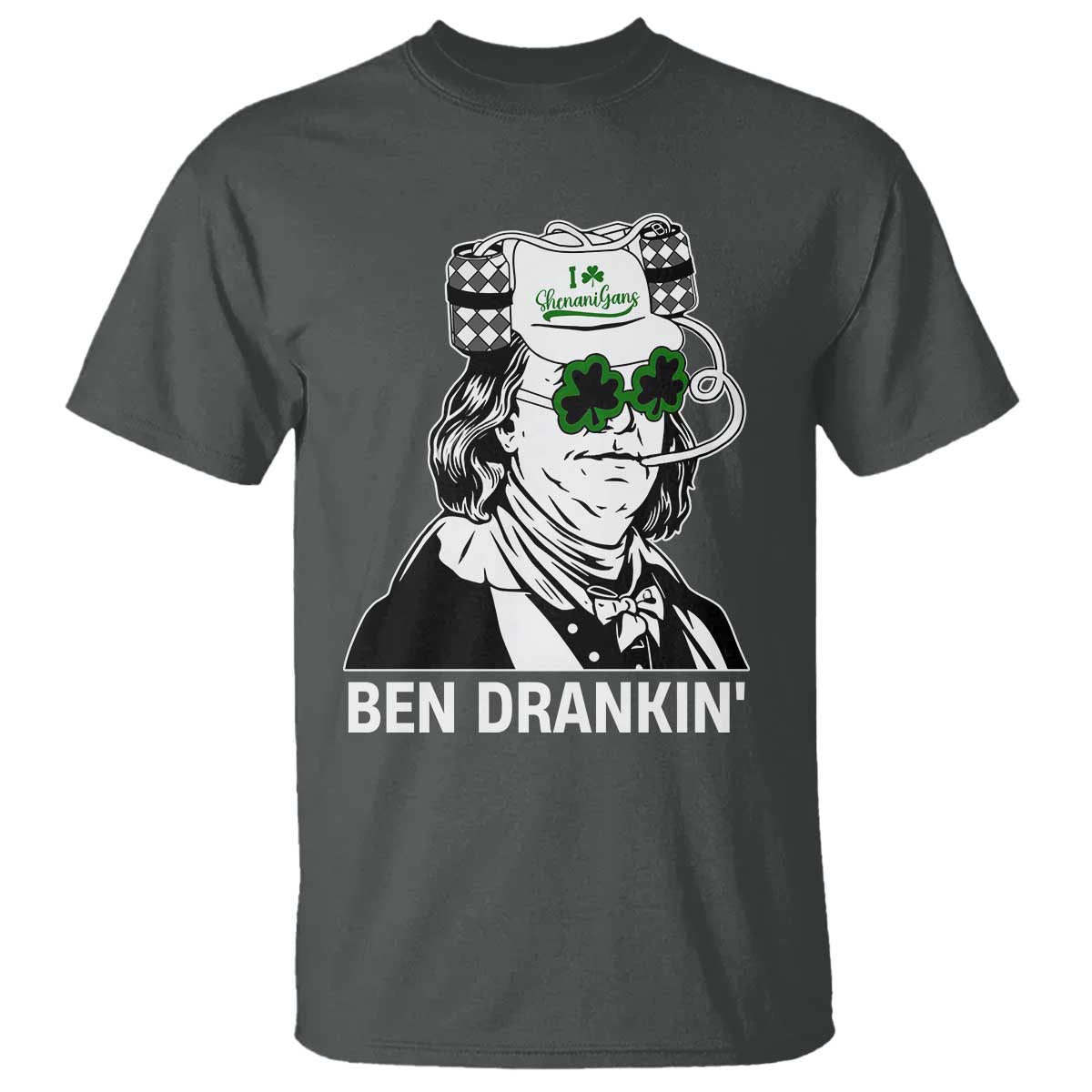 Funny St Patrick's Day Ben Dranking T Shirt Benjamin Franklin Retro Saint Paddy's Day TS02 Dark Heather Print Your Wear