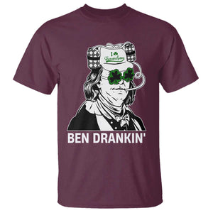 Funny St Patrick's Day Ben Dranking T Shirt Benjamin Franklin Retro Saint Paddy's Day TS02 Maroon Print Your Wear