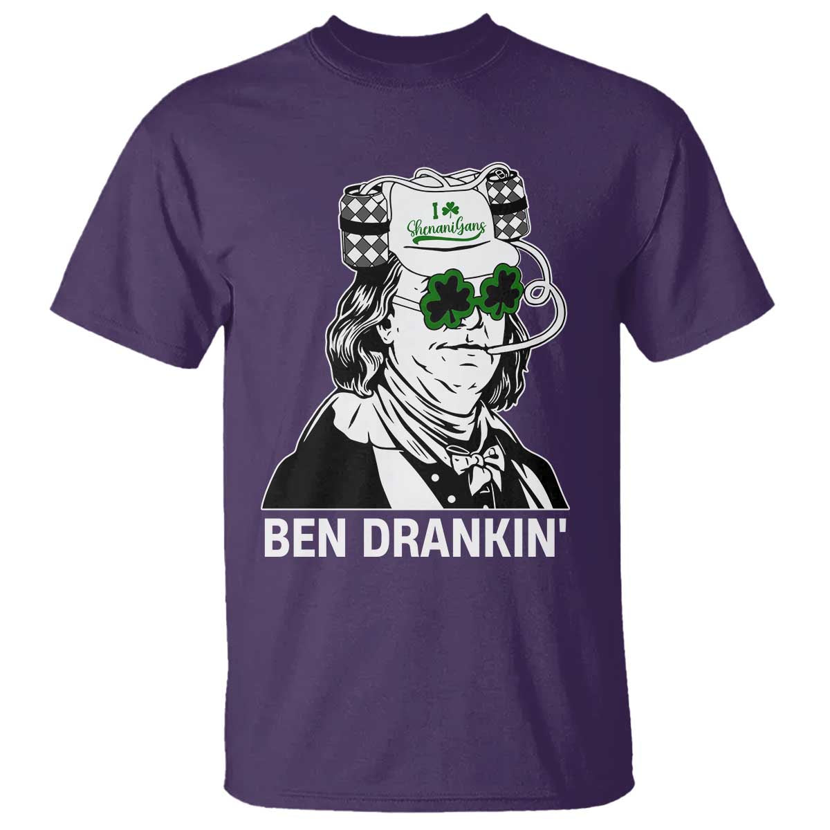 Funny St Patrick's Day Ben Dranking T Shirt Benjamin Franklin Retro Saint Paddy's Day TS02 Purple Print Your Wear