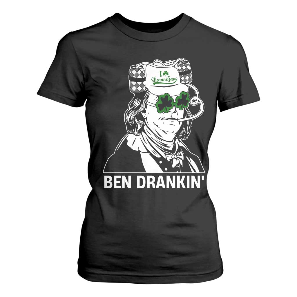 Funny St Patrick's Day Ben Dranking T Shirt For Women Benjamin Franklin Retro Saint Paddy's Day TS02 Black Print Your Wear