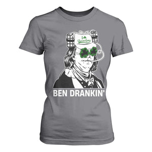 Funny St Patrick's Day Ben Dranking T Shirt For Women Benjamin Franklin Retro Saint Paddy's Day TS02 Charcoal Print Your Wear