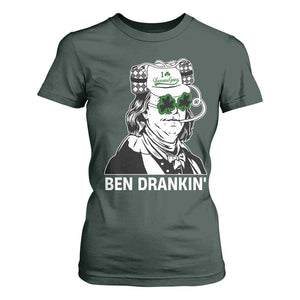 Funny St Patrick's Day Ben Dranking T Shirt For Women Benjamin Franklin Retro Saint Paddy's Day TS02 Dark Forest Green Print Your Wear