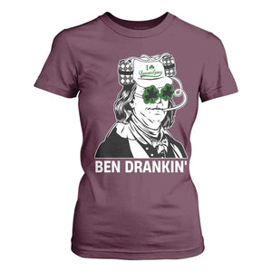 Funny St Patrick's Day Ben Dranking T Shirt For Women Benjamin Franklin Retro Saint Paddy's Day TS02 Maroon Print Your Wear