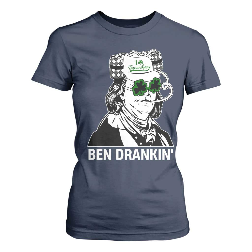 Funny St Patrick's Day Ben Dranking T Shirt For Women Benjamin Franklin Retro Saint Paddy's Day TS02 Navy Print Your Wear