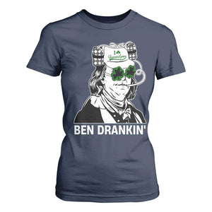 Funny St Patrick's Day Ben Dranking T Shirt For Women Benjamin Franklin Retro Saint Paddy's Day TS02 Navy Print Your Wear