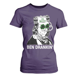 Funny St Patrick's Day Ben Dranking T Shirt For Women Benjamin Franklin Retro Saint Paddy's Day TS02 Purple Print Your Wear